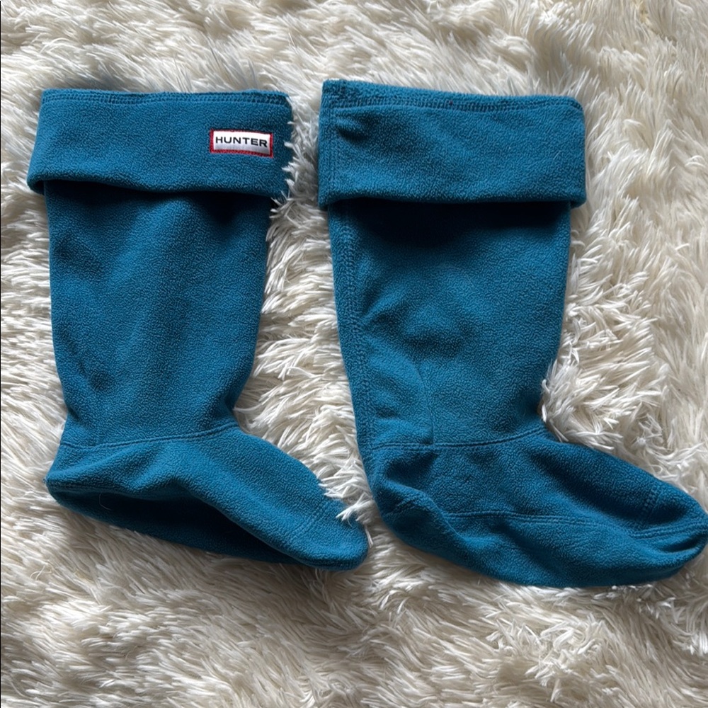 Hunter Blue Fleece Boot Socks with Folded Cuff